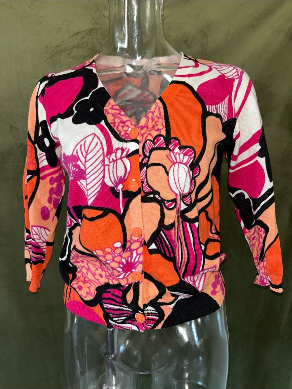 Fever Pink Orange Floral Button-Front Cardigan